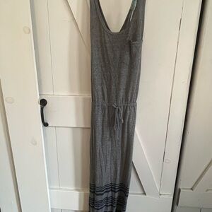 C&C California Gray Sleeveless Drawstring Maxi Dress with Striped Hem